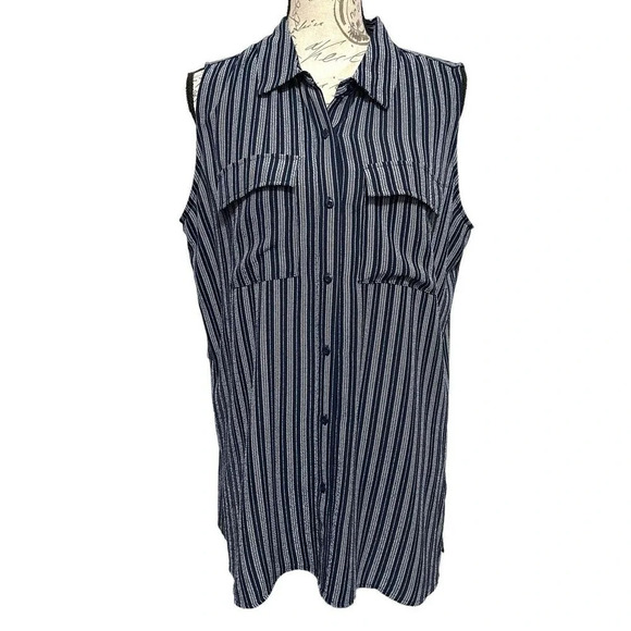 Adrianna Papell Striped Button Front Sleeveless Top Size Large - Picture 6 of 6
